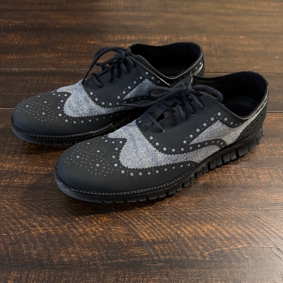 Cole Haan ZEROGRAND Wingtip Oxford Black Silver Reflective Stitch Mens 9.5 M - Picture 2 of 7